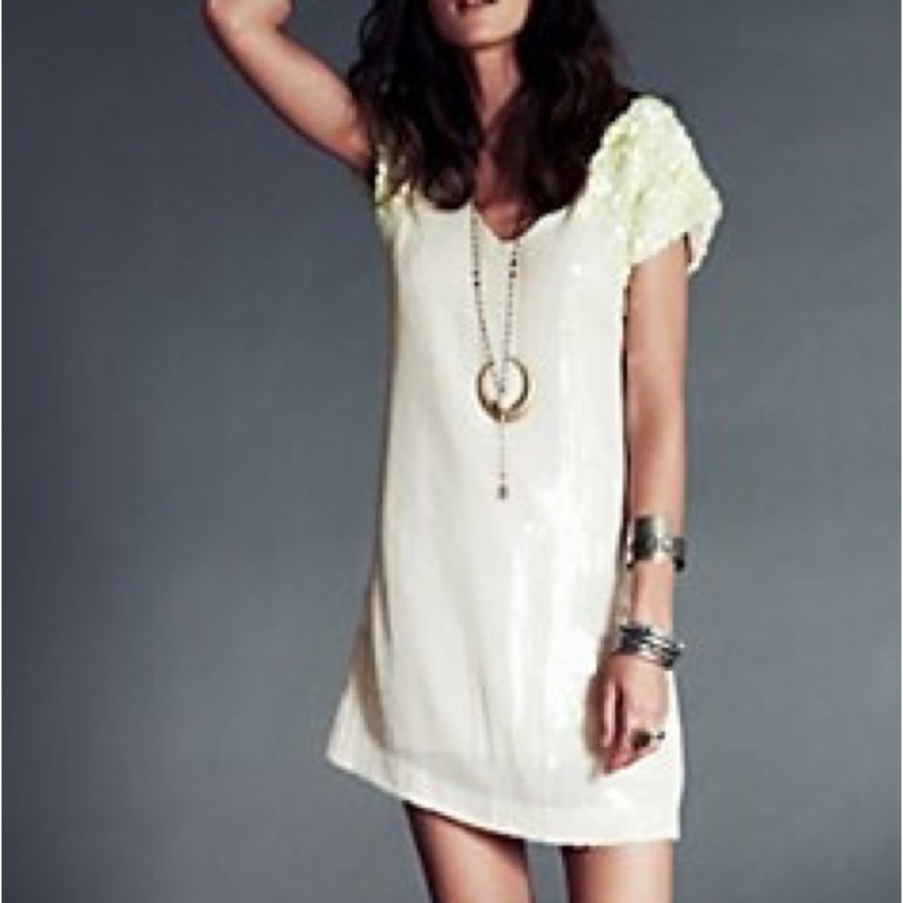 Free People Icy Citrus sequin beaded mini dress embellished sleeves size 0